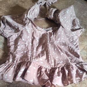 Pink Ruffled Blouse with White Dots